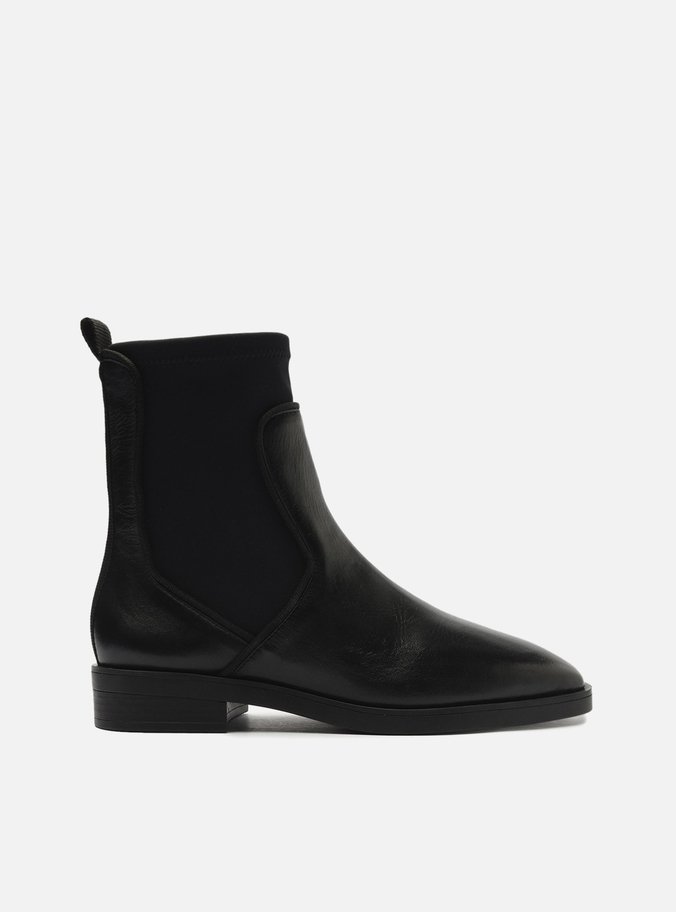 Bota Preta Couro Cano Curto Tecido