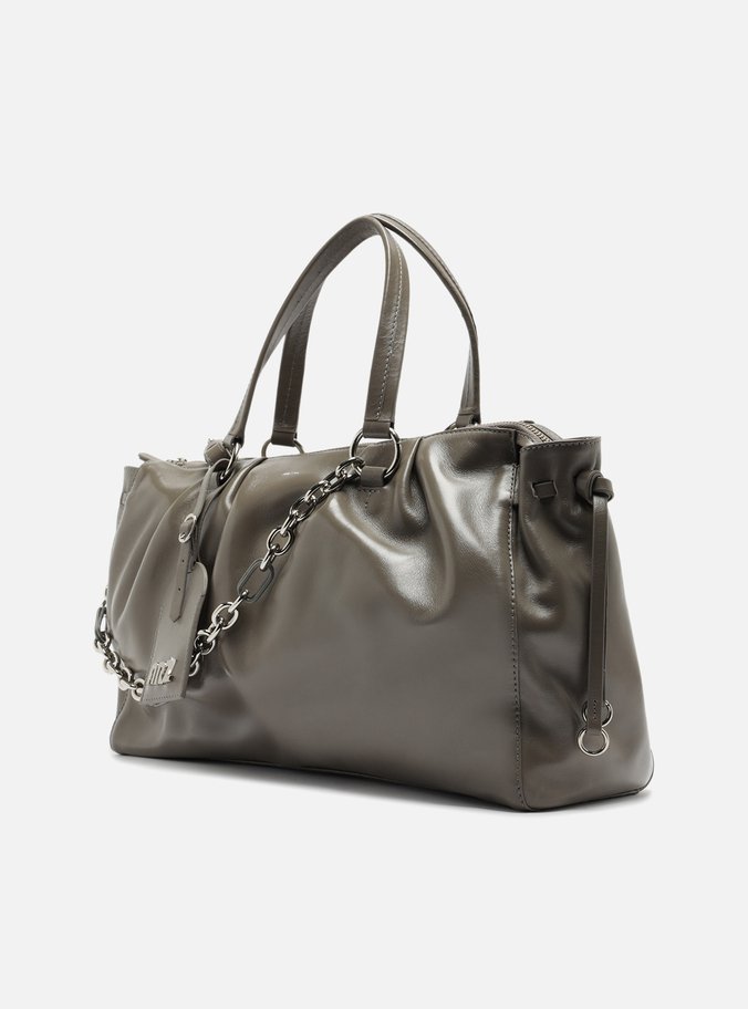 Bolsa Tote Couro Cinza Grande