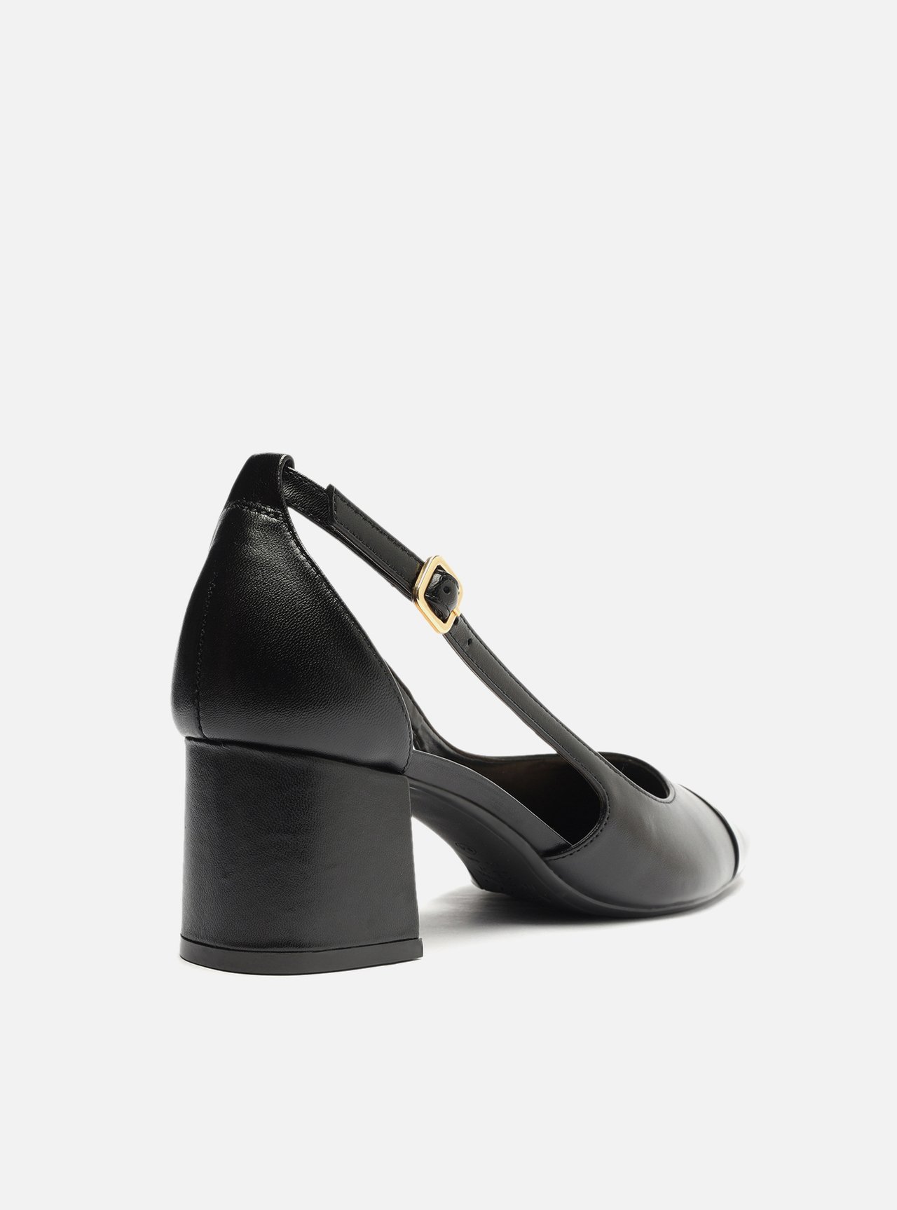 Scarpin Preto Couro Aberto Cap Toe Verniz — foto 3