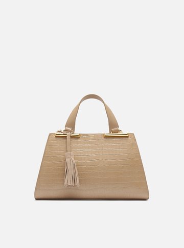Bolsa Tote Bege Couro Croco Média Barbicacho
