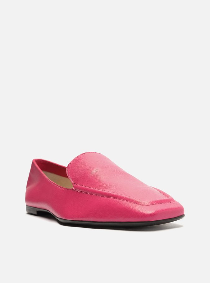 Mocassim Rosa Couro Bico Quadrado Costuras