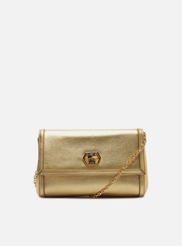 Bolsa Tiracolo Dourada Couro Média Encaixe Metal