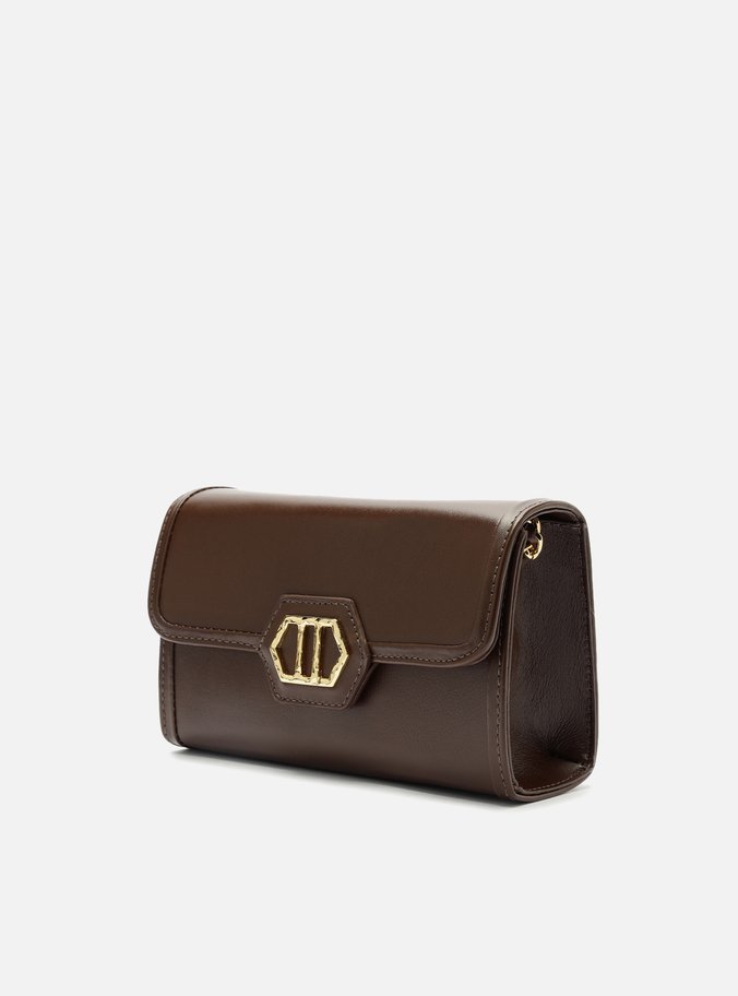 Bolsa Tiracolo Marrom Cacau Couro Média Metal