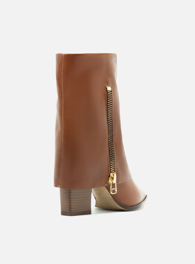 Bota Caramelo Couro Cano Médio Capa Zíper