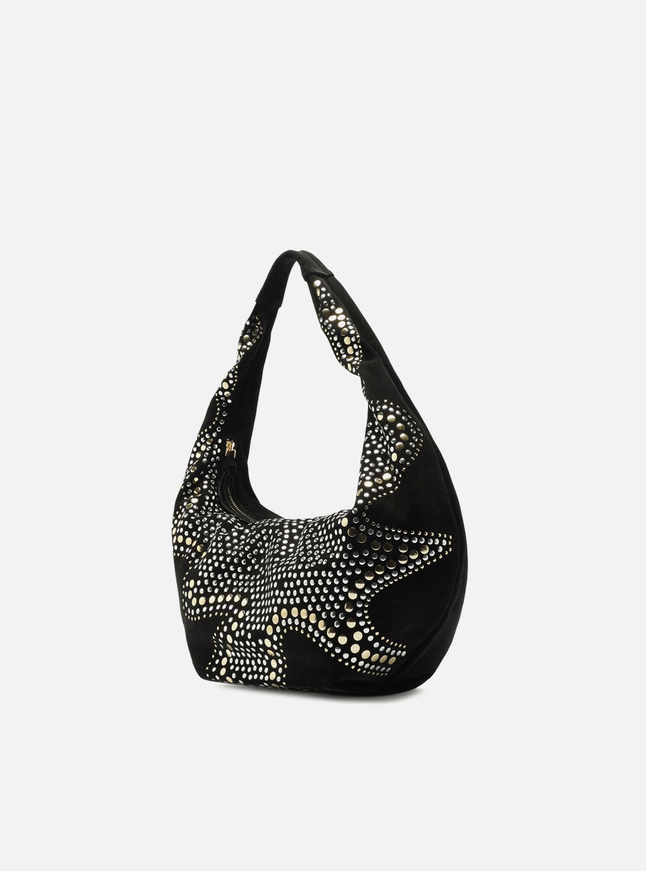 Bolsa Hobo Preta Couro Média Metais — foto 2