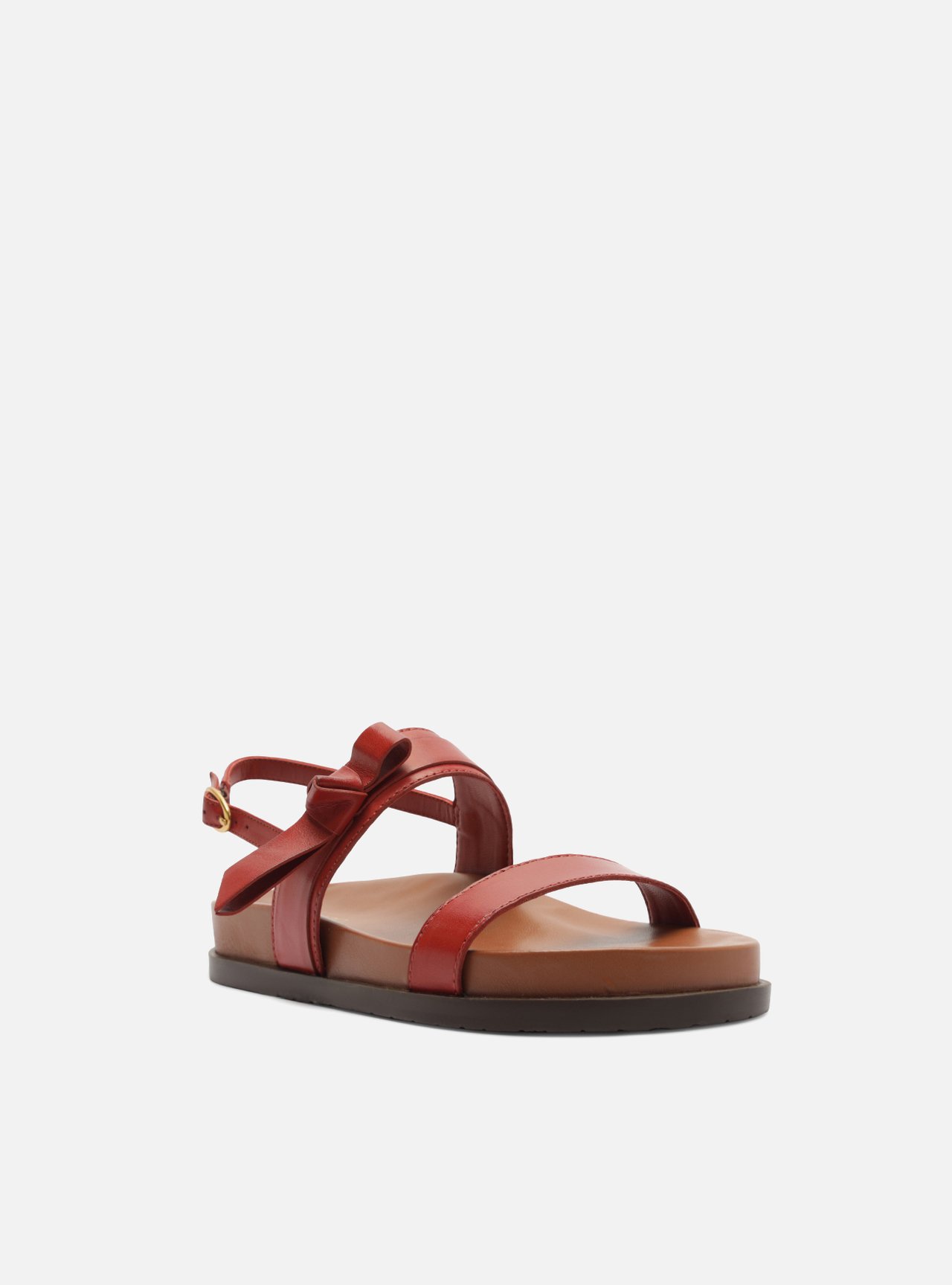 Sandália Papete Marrom Couro Flatform Fivela Laço — foto 2