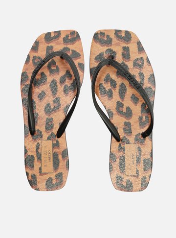 Chinelo de Dedo Preto Animal Print Square
