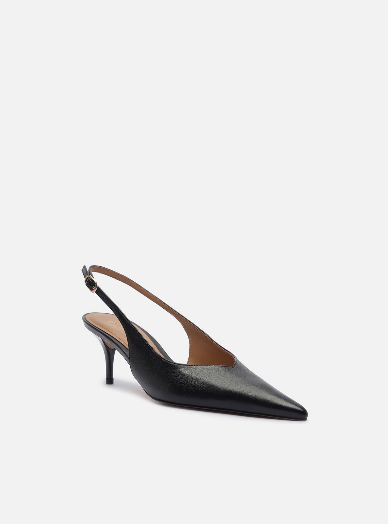 Scarpin Preto Couro Salto Fino Fivela Slingback — foto 2