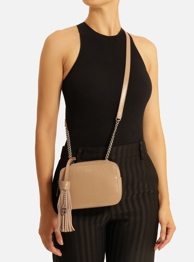 Bolsa Tiracolo Bege Croco Pequena Barbicacho