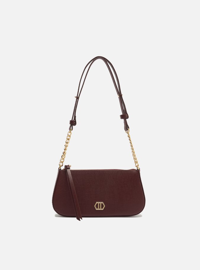 Bolsa Tiracolo Bordô Couro Pequena Corrente