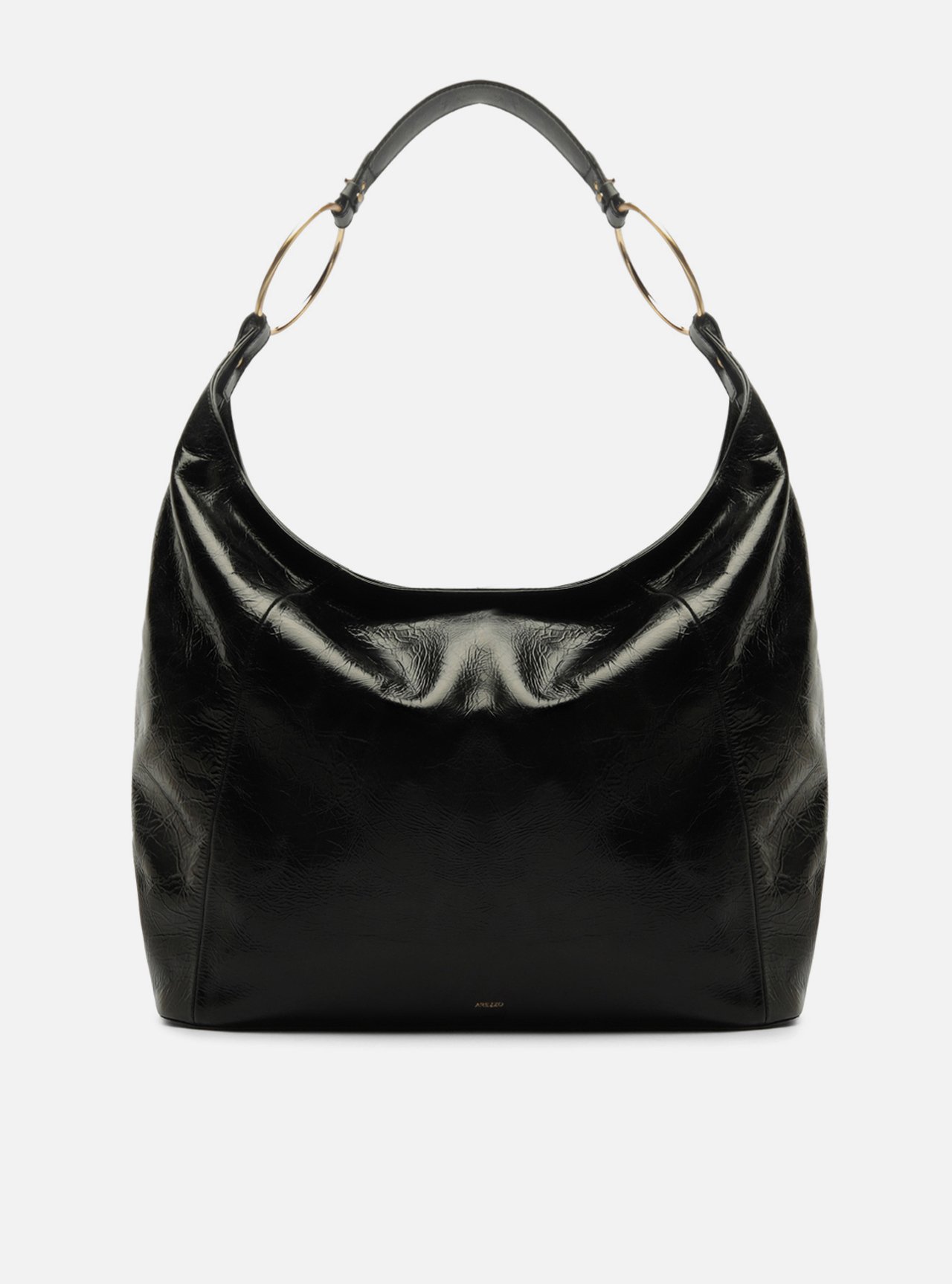 Bolsa Hobo Preta Couro Grande Argolas Alça — foto 1