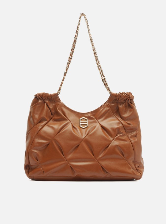 Bolsa Shopping Marrom Couro Grande Frisos