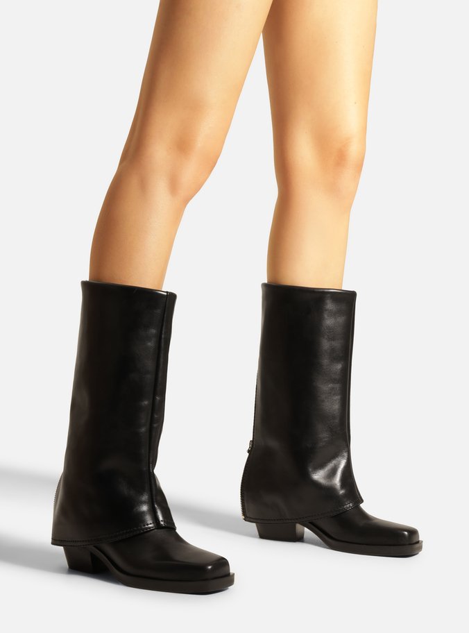 Bota Preta Couro Cano Médio Montaria Capa