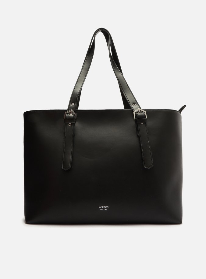 Bolsa Shopping Preta Grande Alças Fivelas