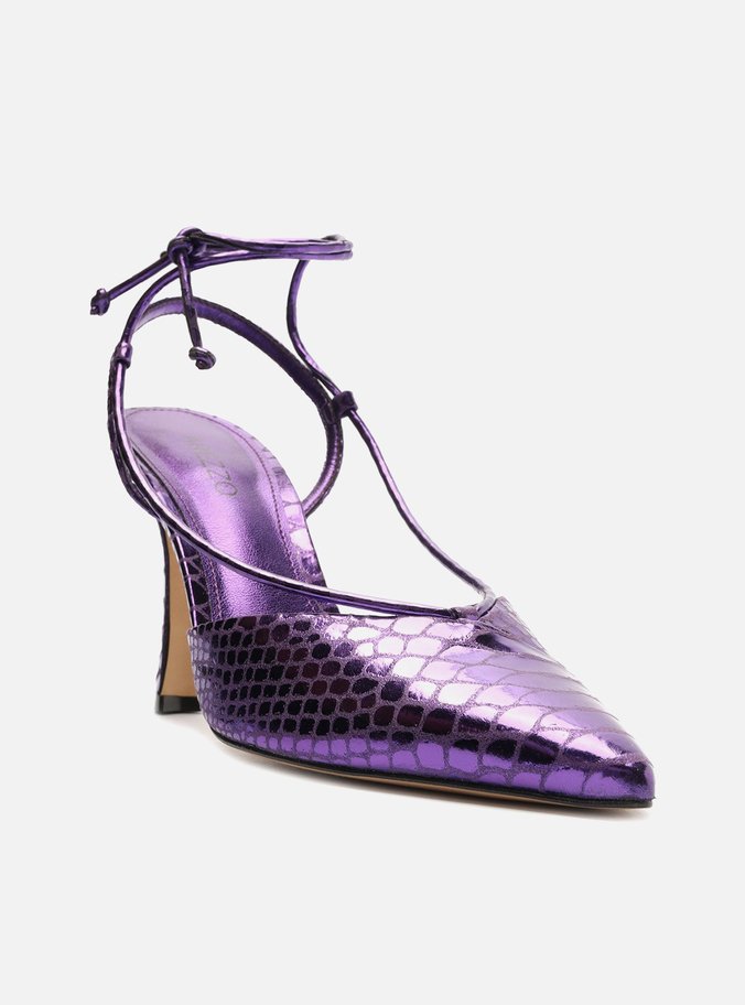 Scarpin Roxo Snake Salto Alto Amarra o Arezzo