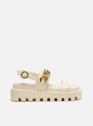 Sandália Off-White Couro Flatform Tratorada Corrente