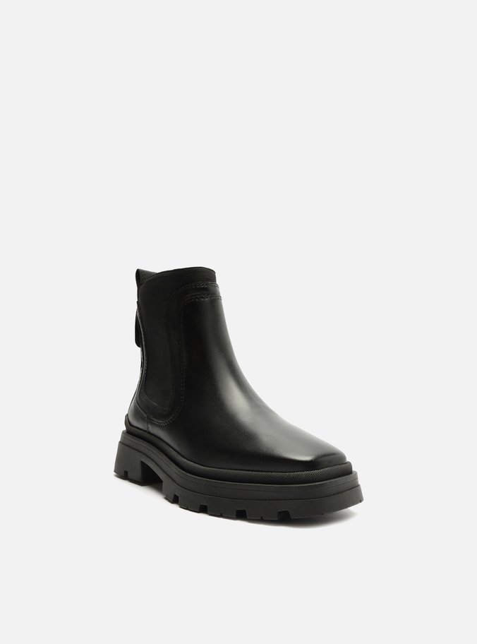 Bota Preta Couro Cano Curto Tratorada Elástico