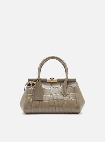 Bolsa Tote Cinza Couro Maxi Croco Média