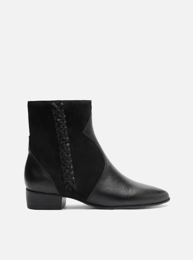Bota Preta Couro Cano Curto Nobuck Trama