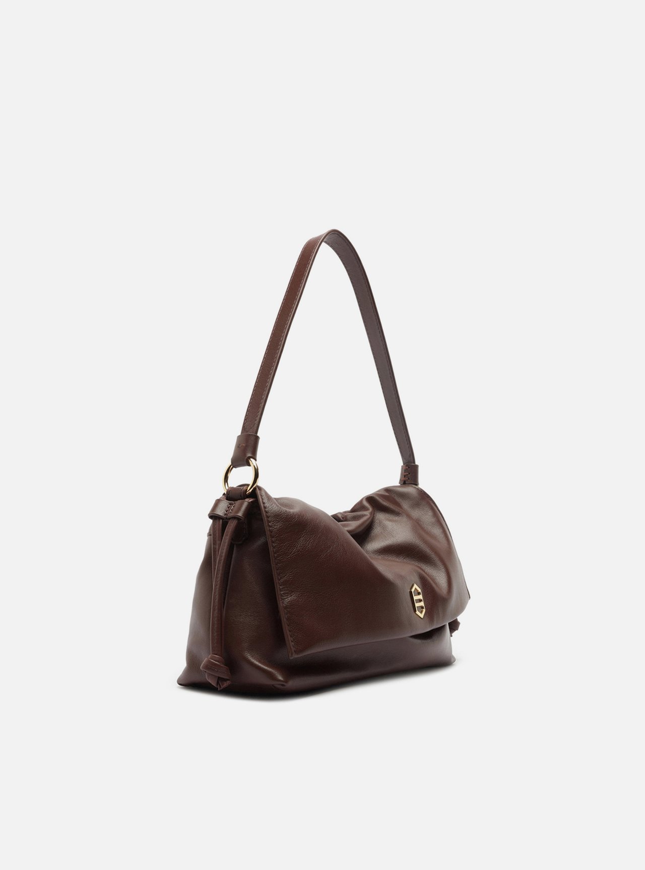 Bolsa Tiracolo Marrom Couro Média Franzida — foto 5