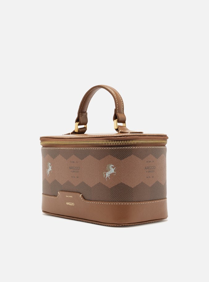 Necessaire Marrom Couro Estampa  Redonda