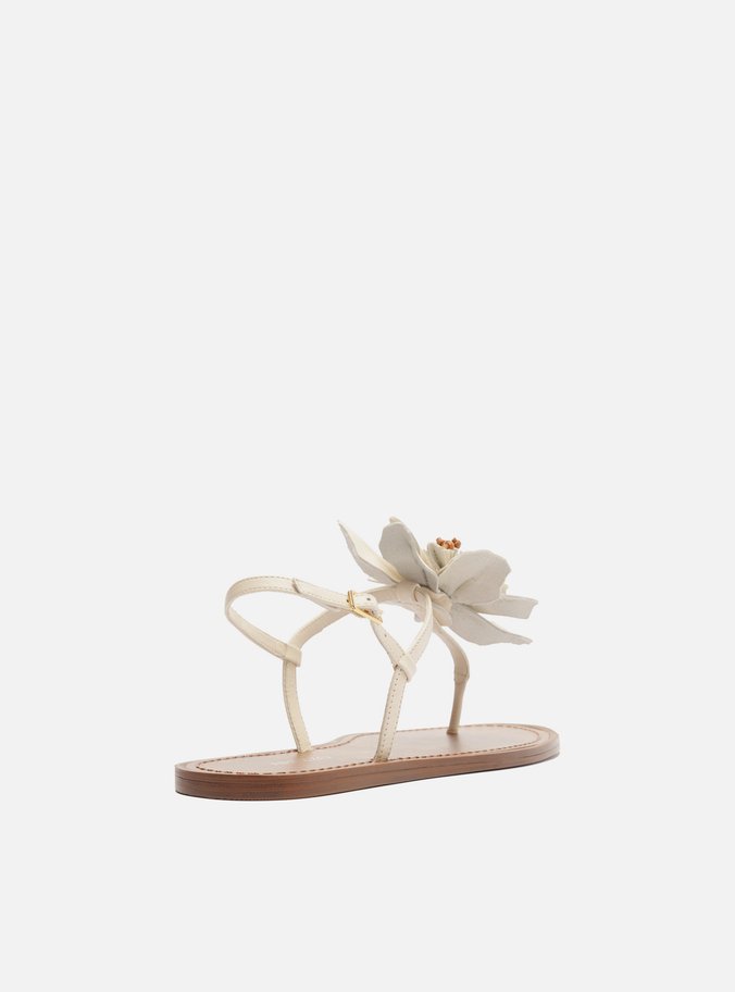 Sandália Rasteira Branca Couro Slim Flor