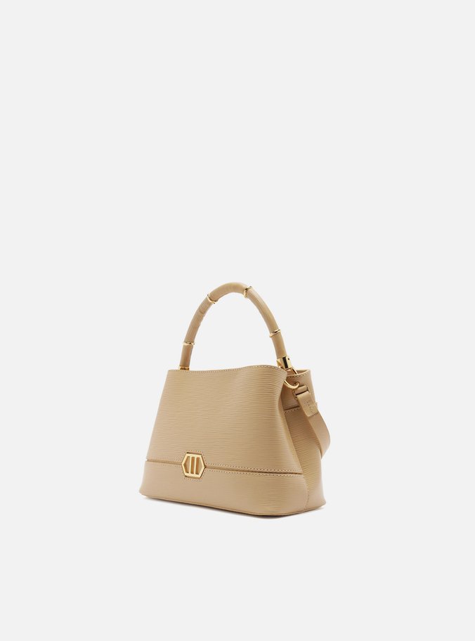 Bolsa Tote Bege Couro Pequena Anéis