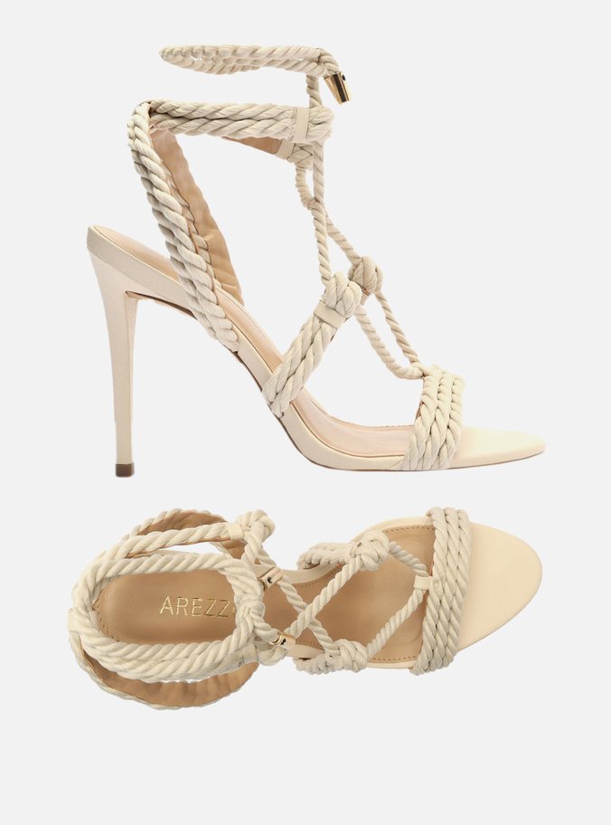 Sandália Off-White Cordão Salto Alto Amarração