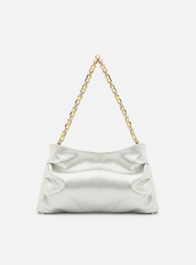 Bolsa Tiracolo Prateada Couro Média Corrente Mix
