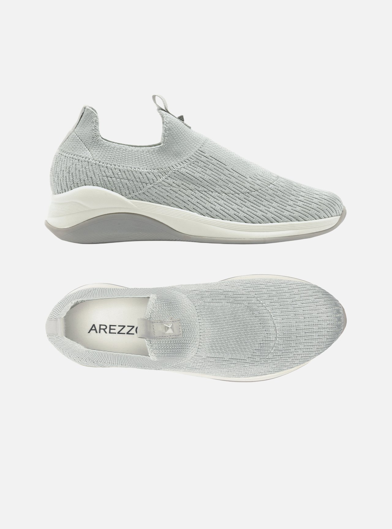 Tênis Slip On Prata Knit Bico Redondo Básico — foto 6