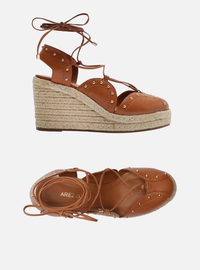 Espadrille Marrom Couro Salto Alto Amarração