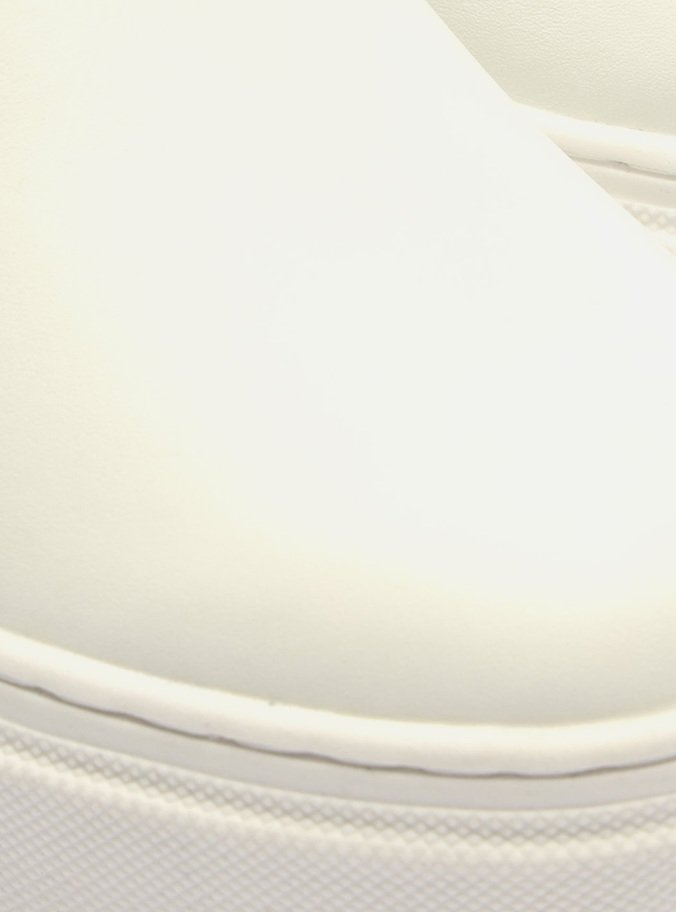 Tênis Slip On Couro Flatform Elástico Branco