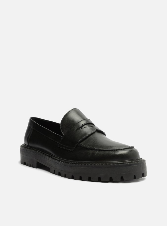 Mocassim Preto Couro Bico Redondo Tratorado
