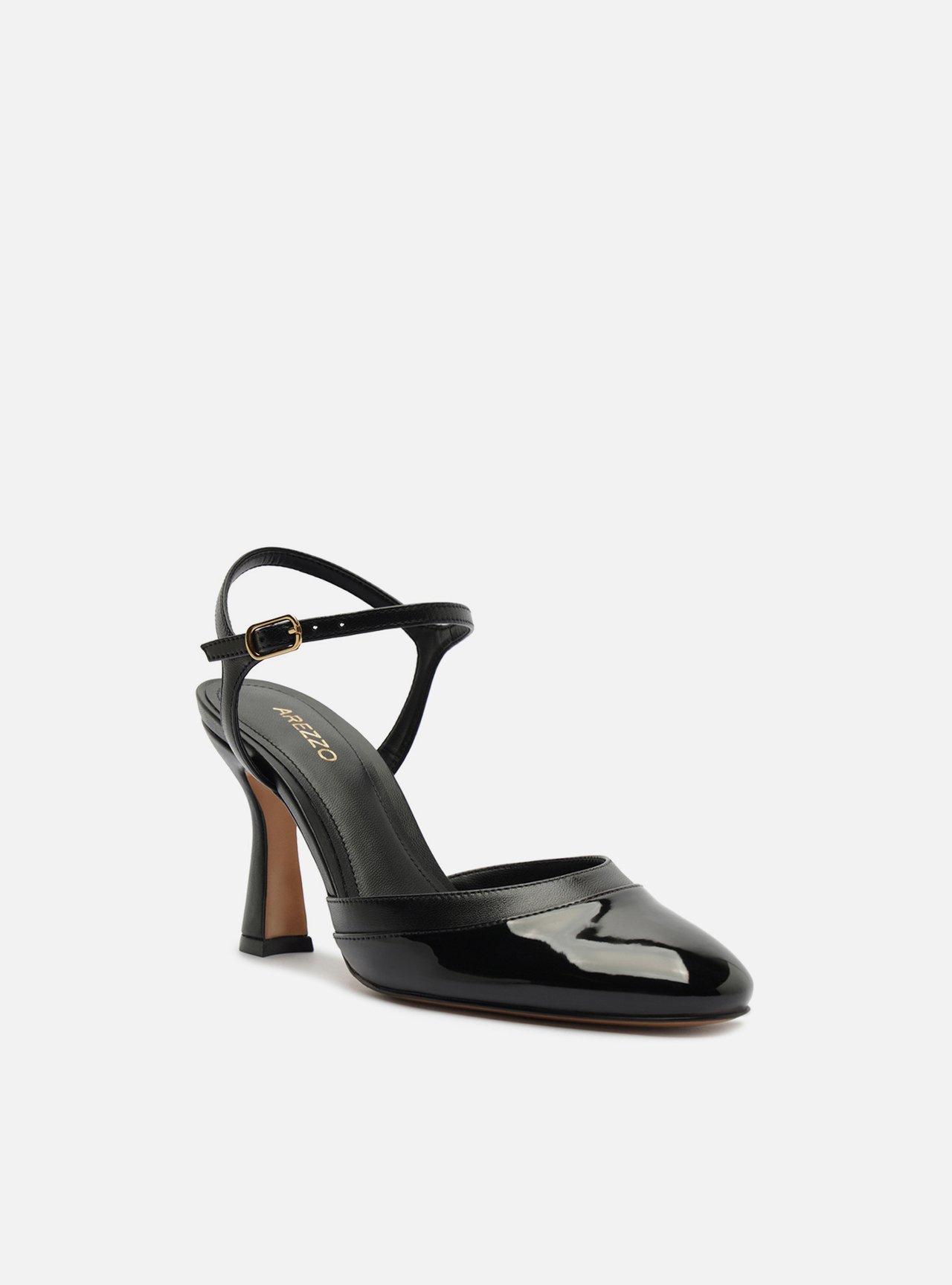 Scarpin Preto Salto Geométrico Fivela Slingback — foto 2
