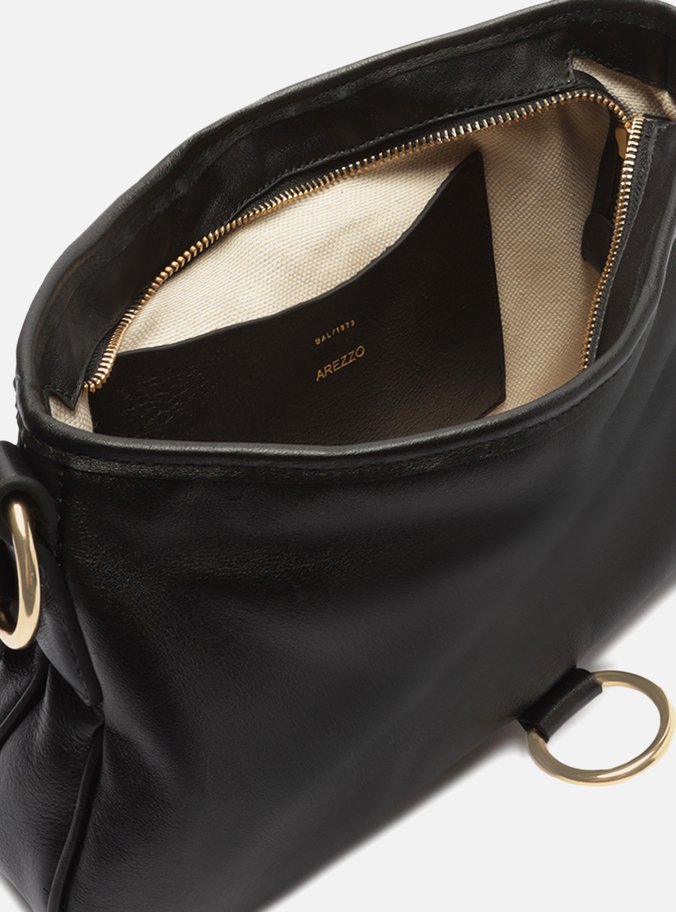 Bolsa Tiracolo Preta Couro Pequena Metais