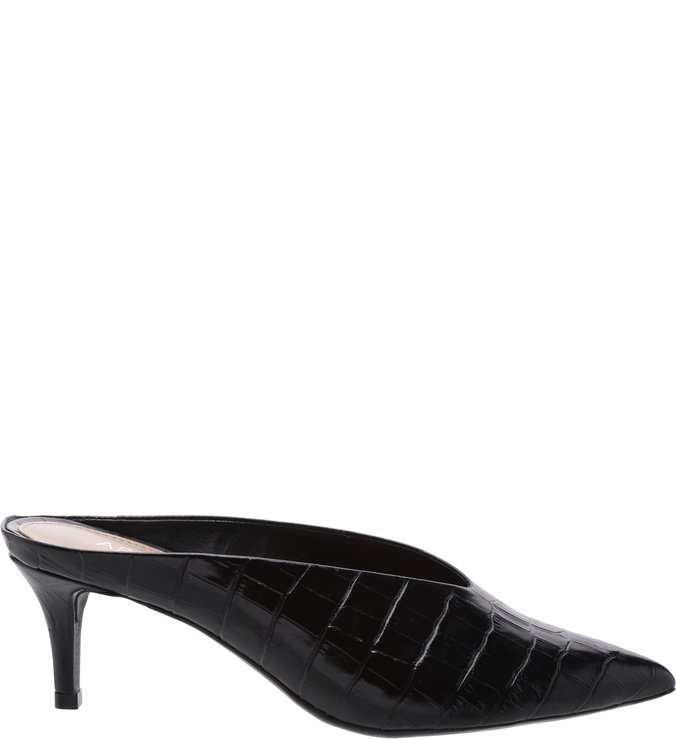 Mule Croco Salto Kitten Preto