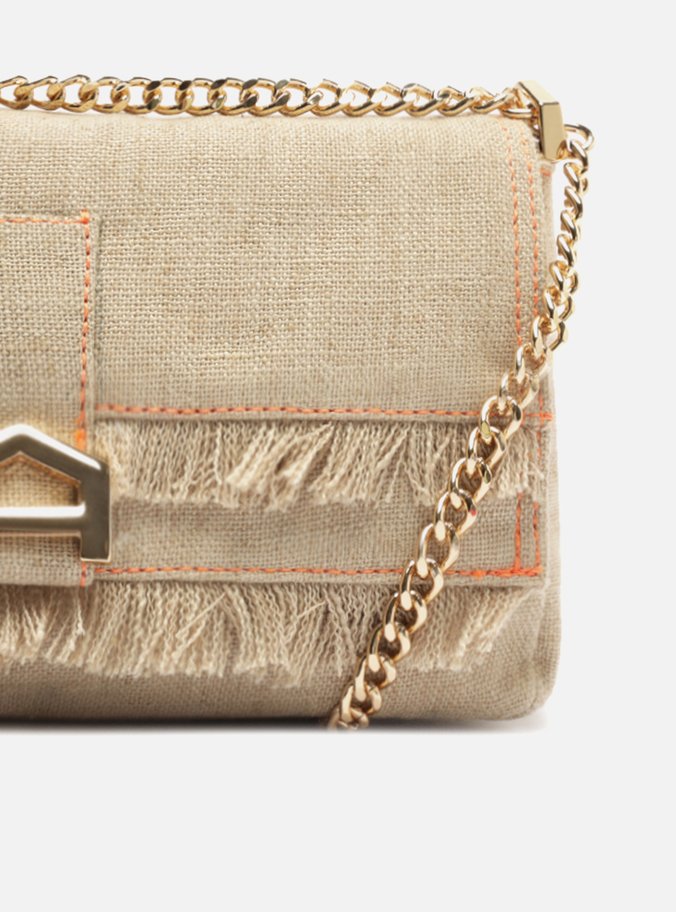 Bolsa Tiracolo Bege Linho Média Gisele Corrente