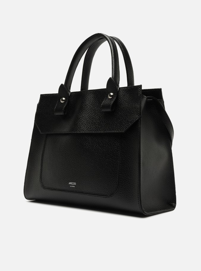Bolsa Tote Preta Grande Detalhe Camurça