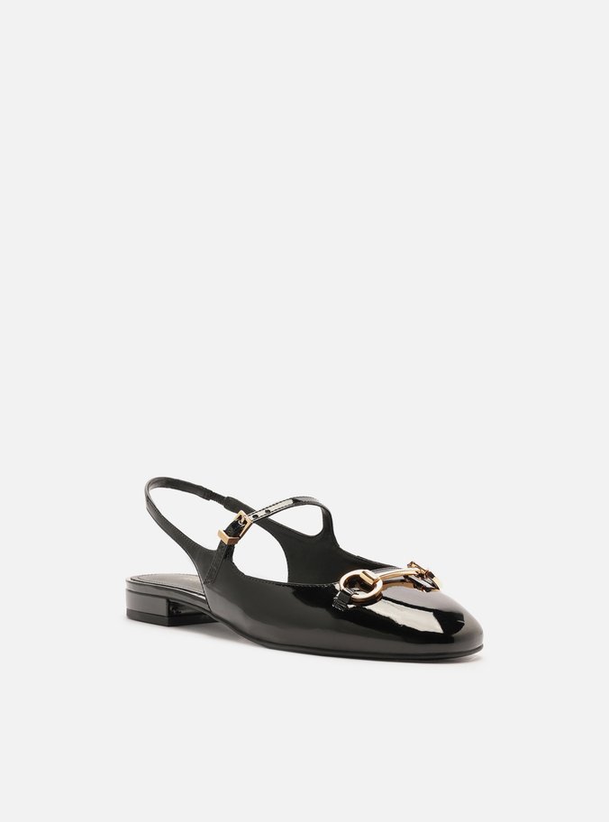 Sapatilha Boneca Preta Verniz Slingback Bridão