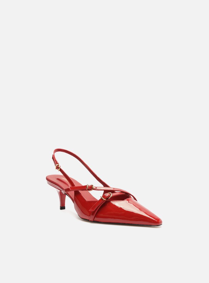 Scarpin Vermelho Verniz Salto Médio Slingback Amélia