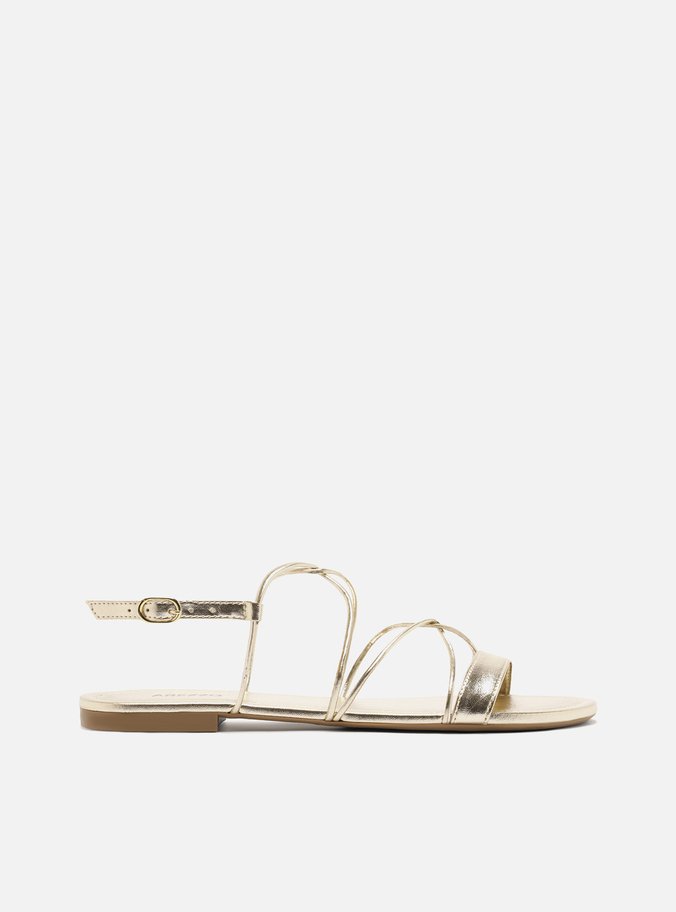 Sandália Rasteira Dourada Tiras Enlace