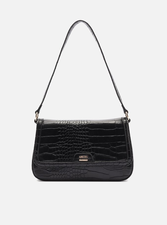 Bolsa Tiracolo Preta Média Croco