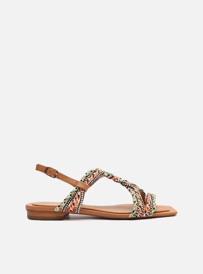 Sandália Rasteira Colorida Trançada Marrom