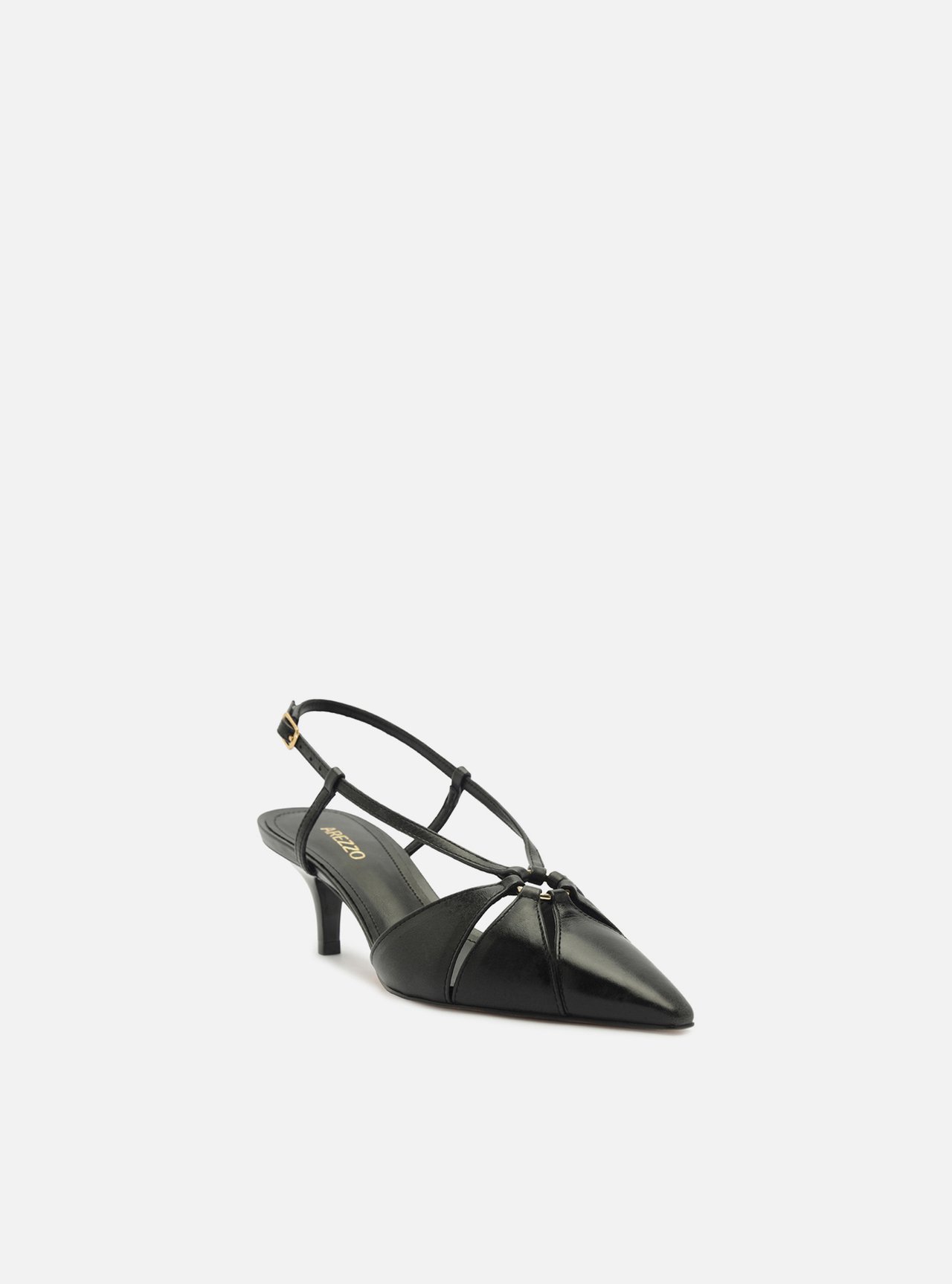 Scarpin Preto Couro Salto Fino Metais Slingback — foto 2
