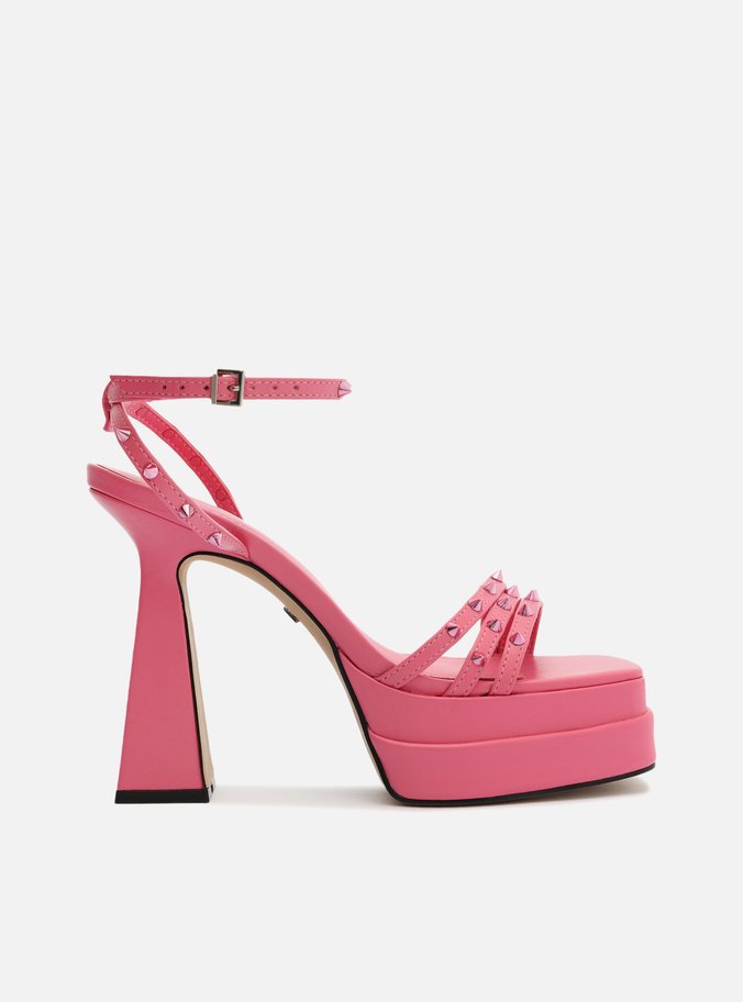 Sandália Rosa Meia Pata Bico Quadrado Spikes