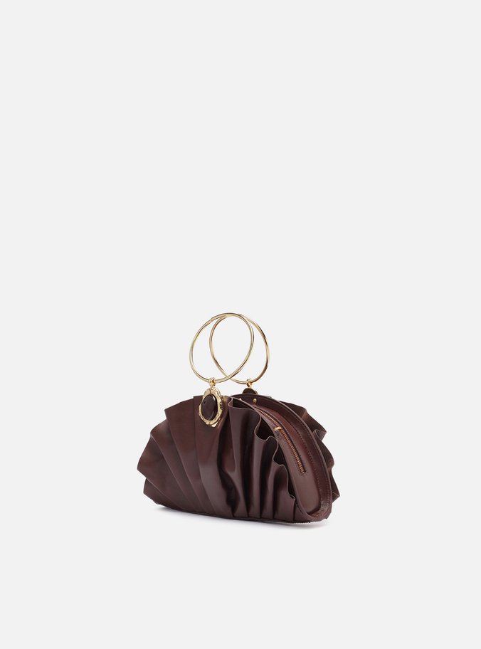 Bolsa Clutch Marrom Couro Pequena Pedra