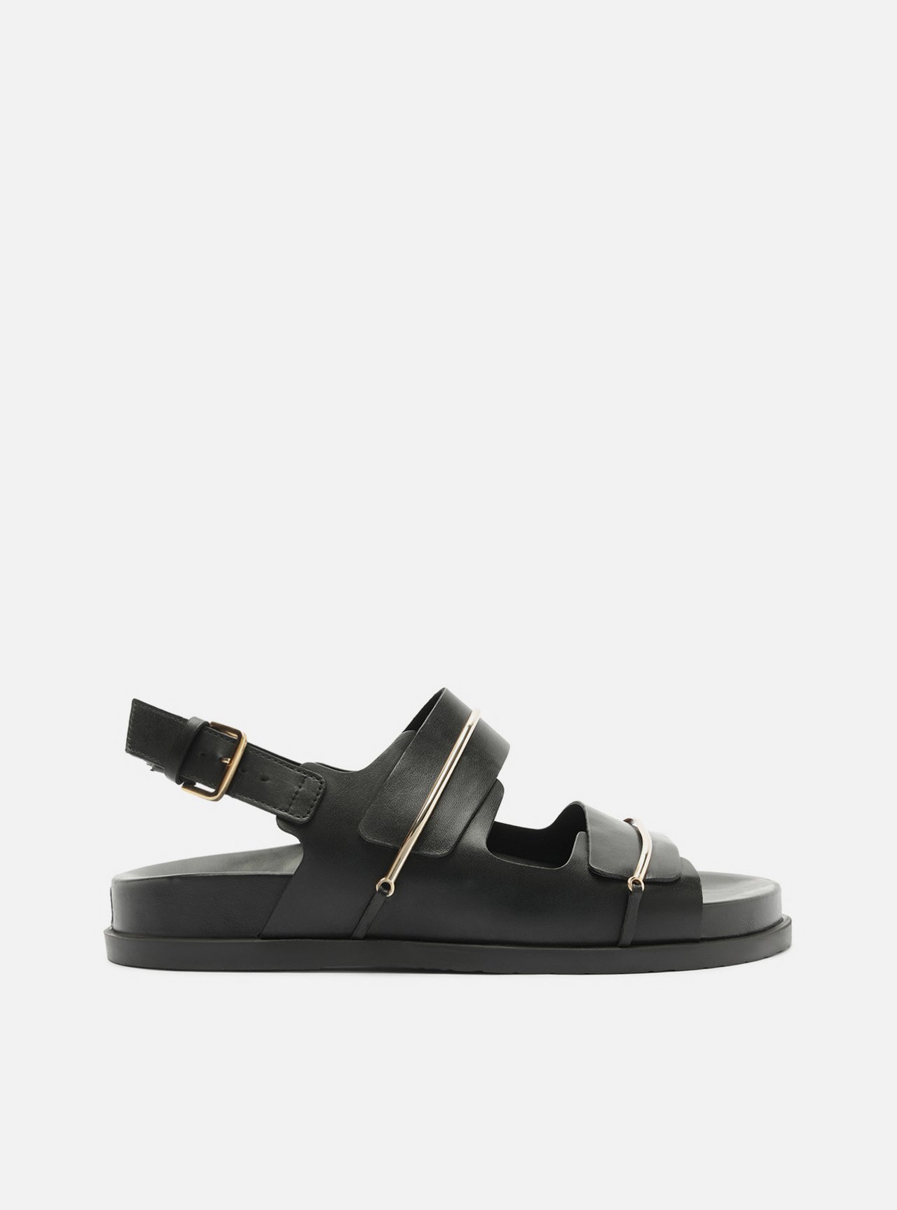 Sandália Papete Preta Flatform Metais Dourados — foto 1