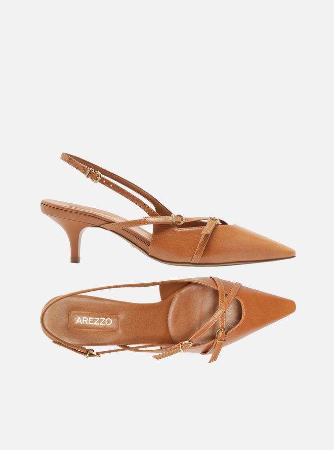 Scarpin Marrom Couro Salto Médio Slingback Amélia