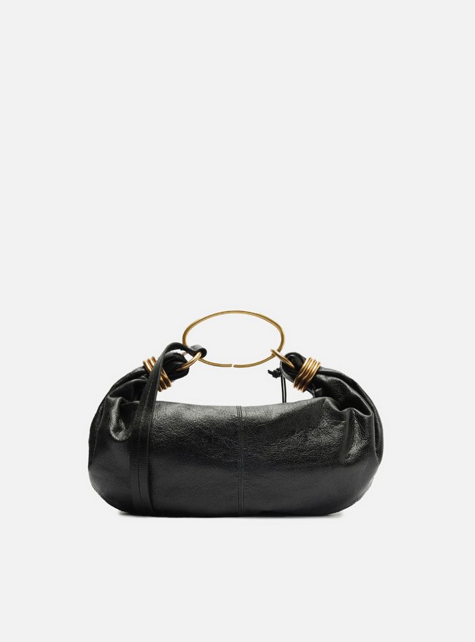 Bolsa Tiracolo Preta Couro Média Metais