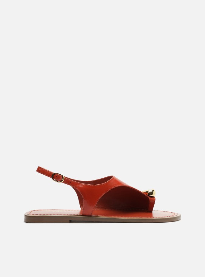 Sandália Rasteira Terracota Couro Metais